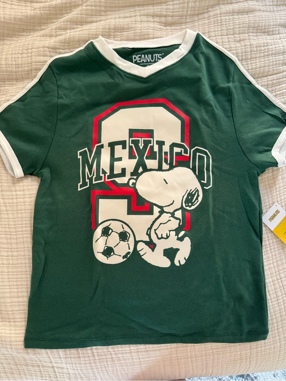 Peanuts Kids' Green Snoopy Mexico Soccer Tee with White & Red Accents